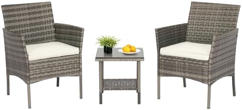 FDW 3-Piece Patio Furniture Set | Gray & Khaki | Outdoor Wicker Furniture by FDW