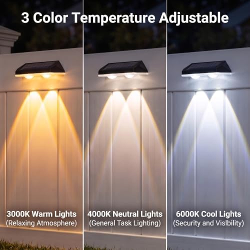 AUDLES Solar Fence Lights Outdoor, 3 Modes Warm/Neutral/Cool White Fence Lights Solar Powered for Outside, IP65 Waterproof, 60 Lumens Solar Light for Step, Pathway, Garden, Deck, Stairs - 8 Pack - Image 2