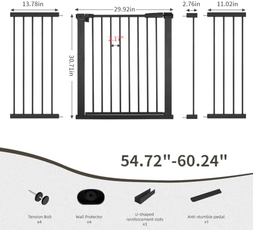54.7"-60.2" Extra Wide Baby Gate for Doorways Hallways, 30 in Tall Dog Gates with Door No Drill, Auto Close Child Safety Gate for Pet Kid Doggie Cat Proof, Large Long Dog Barrier Indoor House, Black - Image 2