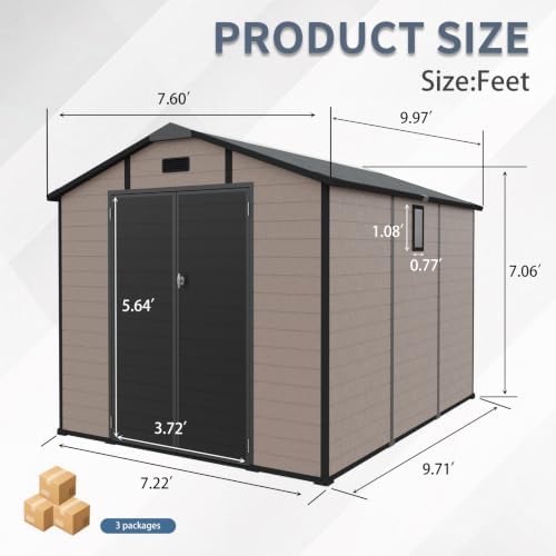8x10 FT Plastic Outdoor Storage Shed with Lockable,Window & Floor,Champagne - Image 3
