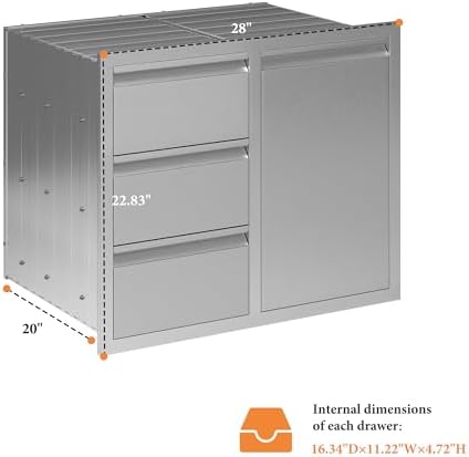 Jocisland 28-Inch Stainless Steel Outdoor Kitchen Drawer Cabinet - Image 3