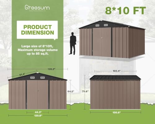 Greesum 10x8FT Outdoor Storage Shed Brown - Image 2