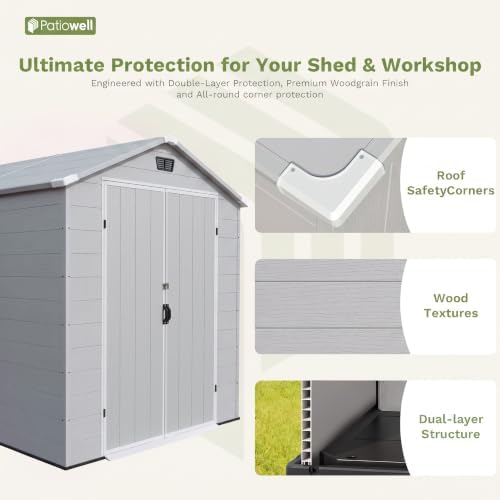 Patiowell 6X10 FT Plastic Outdoor Storage Shed with Floor, Light Grey - Image 6