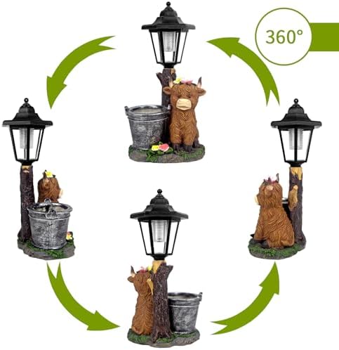 Solar Highland Cow Outdoor Garden Statues with Flowerpot & Lantern Decor - Image 3