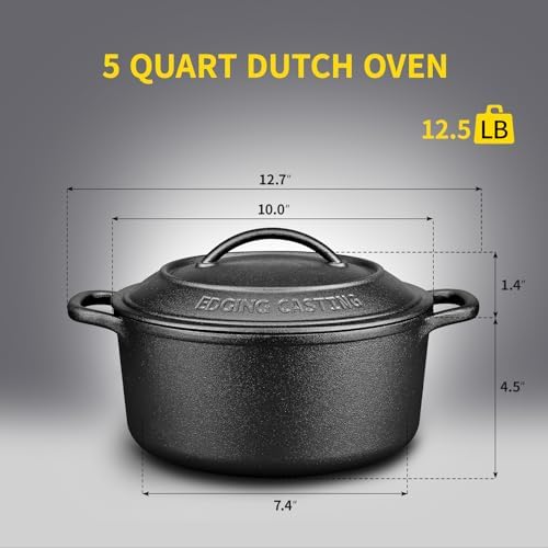 Pre-Seasoned Cast Iron Dutch Oven Pot with Lid Dual Handle, Sourdough Bread Baking Pots, Bread Oven, Camping, Grill, Induction, Electric, Round 5 Quart, Black - Image 6