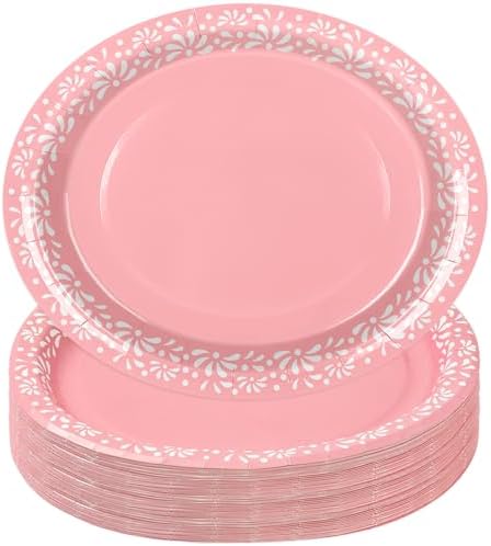 Whaline 50 Pcs Cielito Lindo Paper Plates 12 x 10 Inch Pink Mexico Fiesta Party Oval Disposable Dinner Plates for Mexican Themed Baby Shower Wedding Party Decor Supplies by Whaline