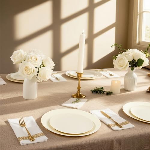 32pcs Ivory Unbreakable Reusable Plastic Plates for Wedding Party - Image 6