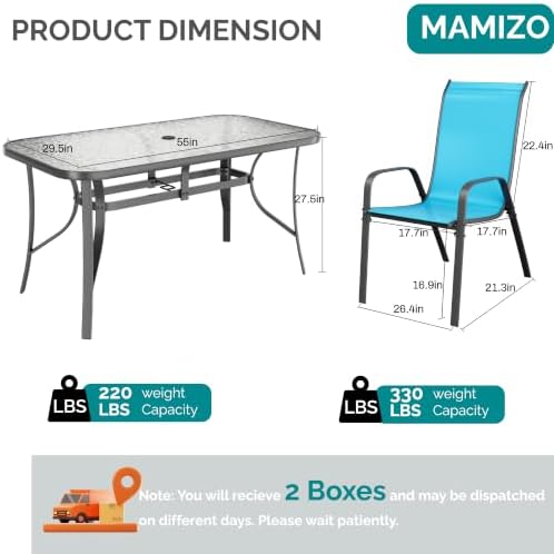 MAMIZO 7 Pieces Patio Dining Set for 6, Glass Table and Textilene Chairs - Image 2