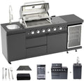 Outdoor Kitchen Island, 84.6 Inch 72000 BTU Gas Grill Combination With Refrigerator and Sink, Outdoor Stainless Steel Barbecue Bar, Natural Gas Barbecue Grill for Patios, Gardens, Parties by Qeeka