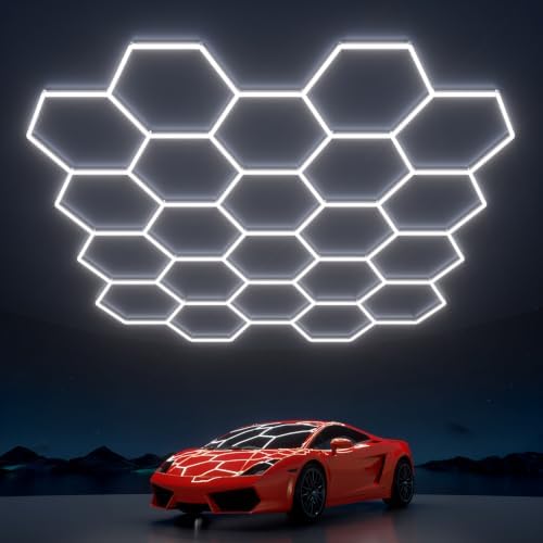 Hexagon Garage Lights: 581W 83 Pack 22 Grids LED Garage Lights - Easy Install 6500K Super Bright Honeycomb Light for Warehouse, Car Detailing Shop, Exhibition Hall, Gym by WelcometovisitLitezone