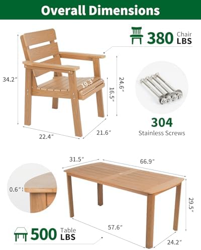 7-Piece Outdoor Dining Set, Patio Table & Chairs for 6,Teak - Image 2