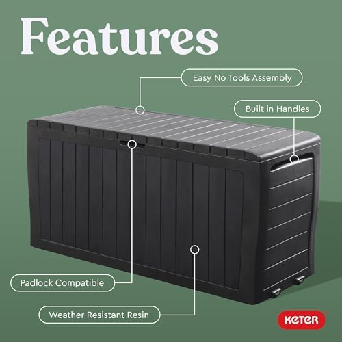 Keter Marvel Plus 71 Gallon Resin Deck Box-Organization and Storage for Patio Storage Box Outdoor Cushions, Throw Pillows, Garden Tools and Pool Accessories, Dark Grey - Image 3