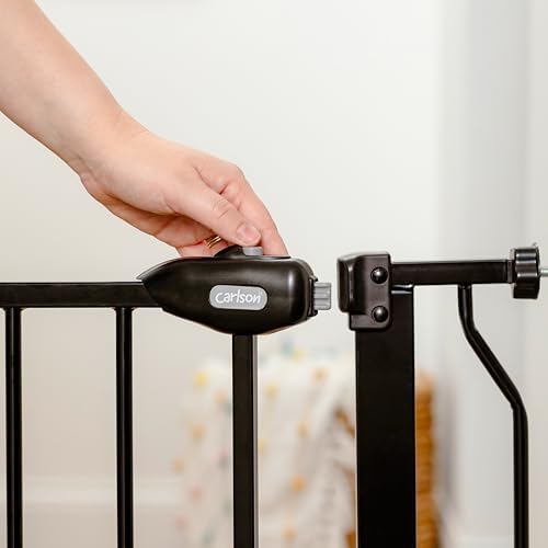 Carlson 29–36.5” Extra Wide Dog Gate with Small Pet Door, Walk-Through Pressure Mounted Metal Indoor Pet Safety Gate, Black, Tested and Trusted by Pet Parents, American Designed, American Owned - Image 5