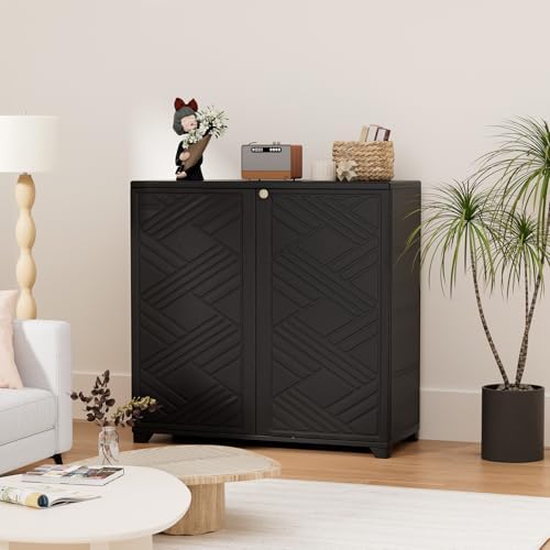 HOMSPARK Indoor/Outdoor Storage Cabinet with Doors and 1 Shelf, 34”x15”x34” HDPE Plastic Storage Box for Bedroom, Bathroom, Living Room, Balcony, Multi-Purpose for Daily Tools, Black - Image 3