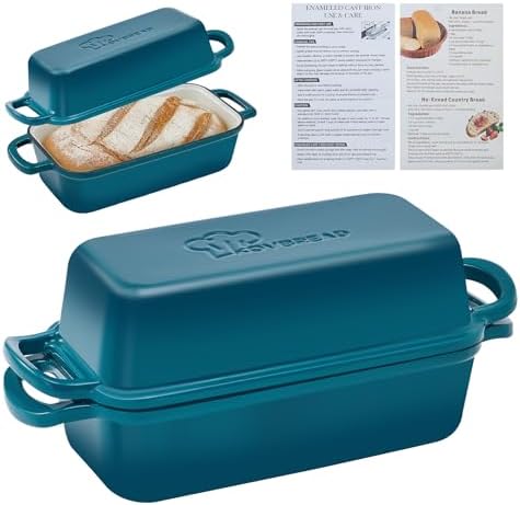 Cast Iron Loaf Pan with Lid 10x5 Inch Enameled Bread Loaf Pan for Sourdough, 2 Piece Set, Emerald by Unknown