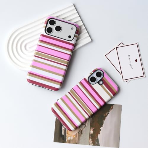 for iPhone 16 Case, Magnetic Matte Frosted Dual-Layer Striped Phone Case for Women, Retro Aesthetic Cover Compatible with Mag Safe Accessories - Berry Sage - Image 6