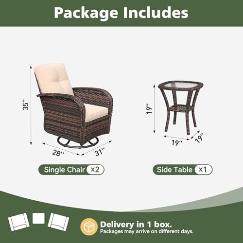 Aoxun 3 Piece Outdoor Patio Furniture Set with Side Table, Outdoor Patio Furniture Sets with High Back Swivel Rocker Chairs, Outdoor Sofa Set with Ottoman for Backyard & Garden, Beige - Image 2