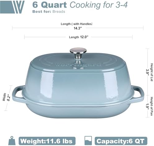 VORRINGARD Enameled Cast Iron Dutch Oven Pot with Dome Lid, Oval Bread Oven for Homemade Sourdough Bread Baking, Oven Safe up to 500°F, 6 Quart, Sea Salt - Image 2