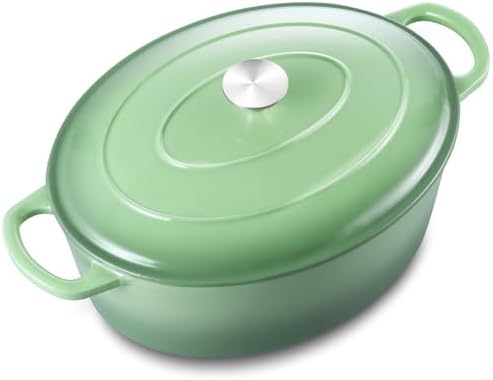 Leonyo 5-Quart Cast Iron Oval Dutch Oven Pot with Lid, Pistachio Green by Leonyo