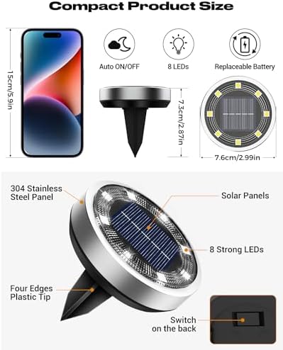 btfarm 16 Pack Solar Lights Outdoor Waterproof, 8 LED Solar Ground Lights - Image 6