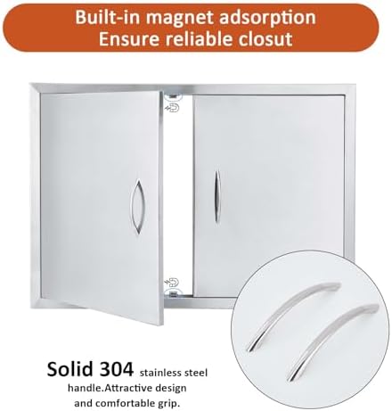 JIE JIN 30" W X 21" H Outdoor Kitchen Doors Double Doors Thickened 304 Brushed Stainless Steel BBQ Access Door BBQ Island Doors Outdoor Kitchen Accessories Door for Outdoor Kitchen BBQ Island - Image 4