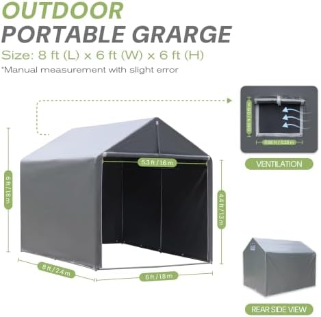 HOTEAGLE Outdoor Storage, Portable ShedTent Garage 8 x 6 ft - Image 2