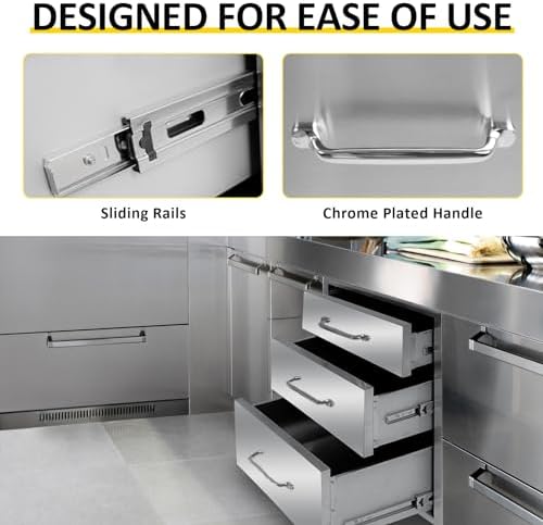 Outdoor Kitchen Drawers 18''Wx 24''H x 23''D Triple BBQ Drawers Stainless Steel Built-in Drawer for Outdoor Kitchen Island, Patio Grill Station - Image 4