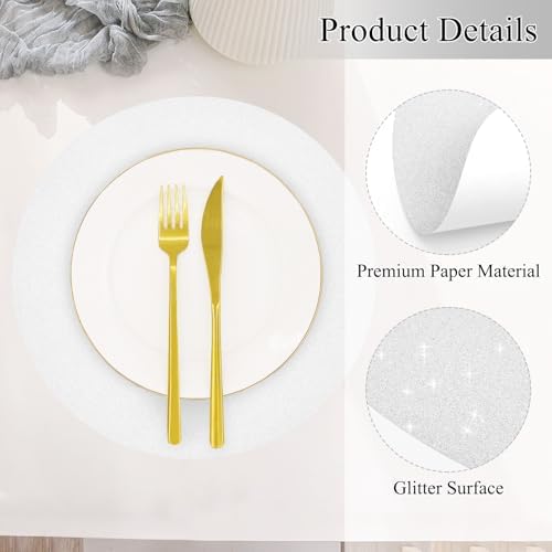 50 PCS Silver Paper Placemats Round Glitter Disposable Table Mats Sequin Doilies Decorative Place Mats for Birthday Wedding Banquet Thanksgiving Graduation Party Dinner Table Decor - Image 3