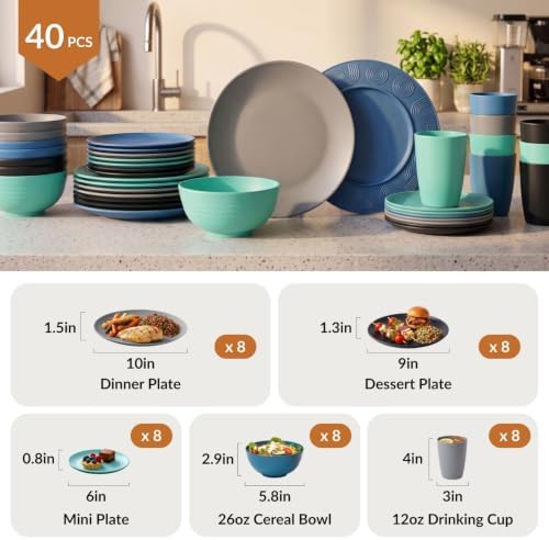 Homienly 40 Piece Premium Wheat Straw Dinnerware Sets for 8 Unbreakable Plates and Bowls Sets Microwave and Dishwasher Safe Dinner Plates Set Camping, Apartment, Kids, Outdoor, RV, Party-Nightscape - Image 2