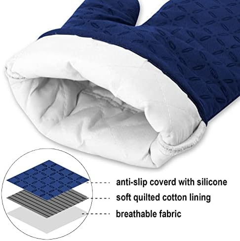KEGOUU Oven Mitts and Pot Holders 6pcs Set, Kitchen Oven Glove High Heat Resistant 500 Degree Extra Long Oven Mitts and Potholder with Non-Slip Silicone Surface for Cooking(Marine Blue) - Image 3