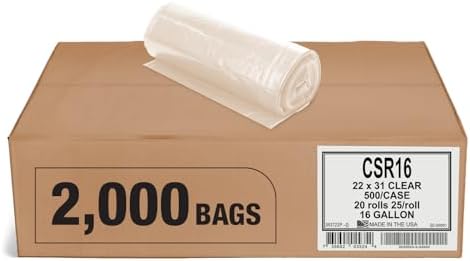 Aluf Plastics 12-16 Gallon 1 MIL (eq) Clear Heavy Duty Garbage Bags - 22" x 31" - Pack of 2000 - For Industrial, Recycling, Storage, & Outdoor by AlufPlastics