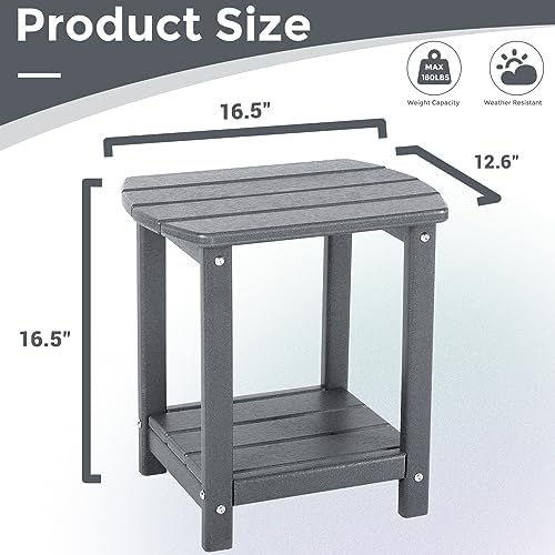 Adirondack Square Outdoor Side Table,2-Tier Storage Patio Side Table, HDPE End Tables for Backyard Pool Porch Garden Lawn (Pack of 2) - Image 3