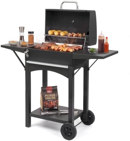 Outvita Charcoal Grill with 2 Side Tables, BBQ Grill with Lid & Chimney by Outvita