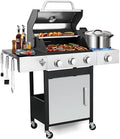 39000 BTU Output Propane Gas Grill with Side Burner and 3 Main Burners - Double-layer Stainless Steel Lid, Cast Iron Grids, Easy-Clean Grease Management & Even Heat Distribution for Perfect BBQs by COOKIT