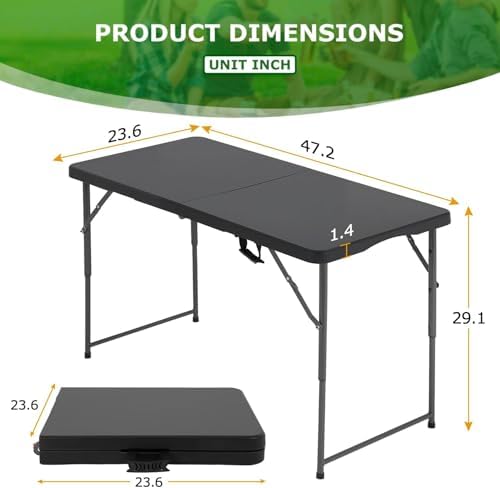 HKLGorg 4ft Folding Table, Adjustable Height Plastic Foldable Table, Black - Image 3