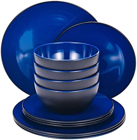 TP 12-Piece Melamine Dinnerware Sets, Service for 4, Black&Blue by TastePrime