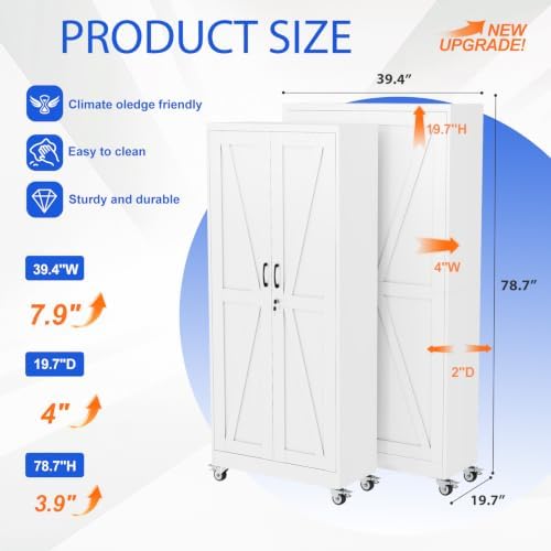 GAIOUS 78.7" Tall Metal Storage Cabinet with Lock and Wheels, File Cabinet - Image 2