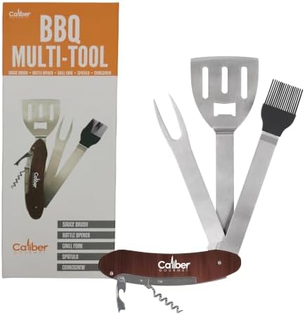 5-in-1 Multi Tool BBQ Barbecue Grill Accessories, Tools Set Kit, Camping Accessories, Grilling Parties, Detachable, Includes Brush, Spatula, Fork, Bottle Opener, Wine Corkscrew by CaliberGourmet