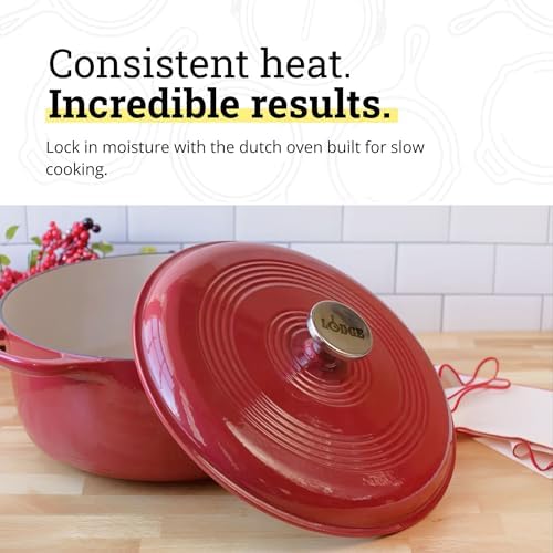 Lodge Essential Enamel Cast Iron Dutch Oven, 6 Quart, Cranberry - Image 3