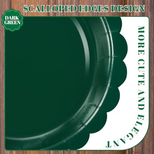 NatNarr 30 Pcs Dark Green Plates 9 Inch Scalloped Green Paper Plates - Image 3