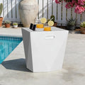Modern Assemble-Free Outdoor Side Table, Pool Side Table for Inside Pool or on Patio, Lounger Table with 2 Cup Holders * 1 Tablet Holder, White by FHVIT