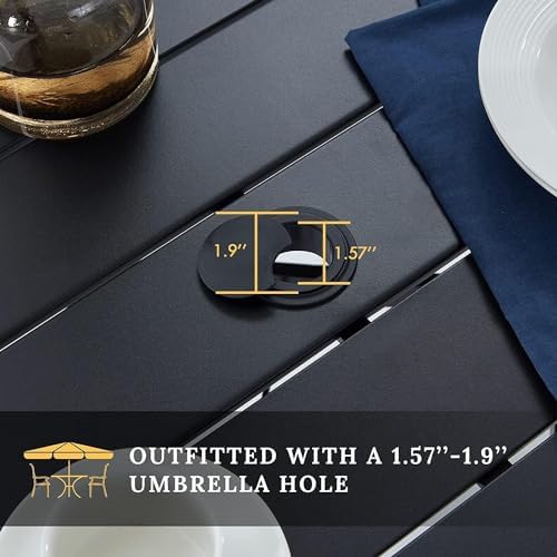 VICLLAX 5 Pieces Patio Dining Set, Outdoor Furniture Set Includes 41.2" Round Patio Table and 4 Patio Sling Chairs, Black Tabletop and Blue Fabric - Image 2