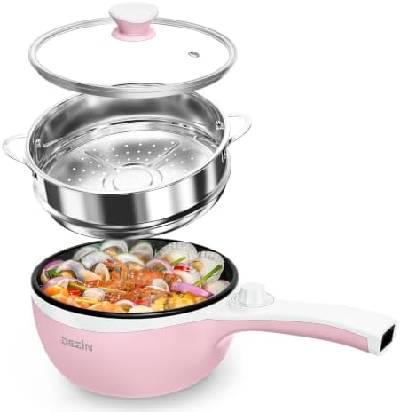 Dezin Electric Pot with Steamer, 1.5L Non-Stick Portable Hot Pot Electric by DEZIN