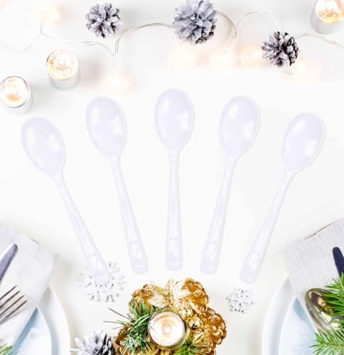 SietDESEO 25 PCS White Plastic Spoons Disposable Utensils Heavy Duty White Spoons Disposable Cutlery for Birthday Wedding Baby Shower Bridal Shower Plastic Silverware - Image 2