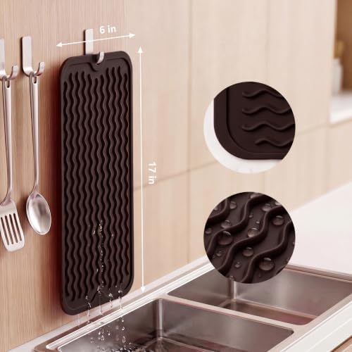 MicoYang Silicone Dish Drying Mat for Multiple Usage,Easy clean,Eco-friendly,Heat-resistant Silicone Mat for Kitchen Counter,Sink,Bar,Bottle,or Cup Coffee M 17 inches x 6 inches - Image 2