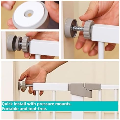 44.72"-46.89" Baby and Pet Safety Gate, 30" Tall Metal Walk-Thru Gate for Doorways & Stairs, Easy One-Hand Open, Dual Lock, Extensions & Wall Mounts Included (Gray, 29"-46" W x 30.5“H) - Image 3