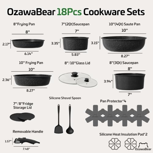 18 Pcs Pots and Pans Set Non Stick, Detachable Handle Cookware - Image 2