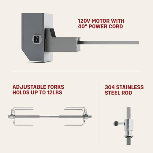TYTUS Motorized Rotisserie Kit with Stainless Steel Rod for Gas Grills - Image 3