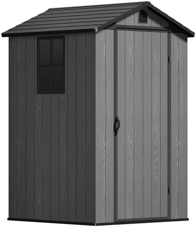 Devoko 4×4 FT Resin Outdoor Storage Sheds with Floor, Dark Gray - Image 5