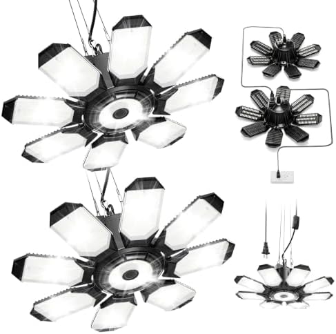 TANBABY 2 Pack Plug-in Garage Lights, 8+1 Deformable Ceiling Light, 50000LM by TANBABY